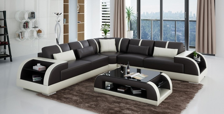 Design Eck Leder Sofa Couch Polster Garnitur Wohnlandschaft L Form Moderne Beige