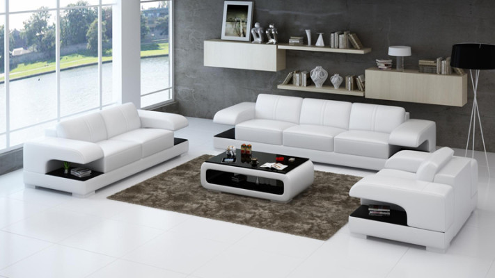 Ledersofa Couch Wohnlandschaft Garnitur Design Modern Sofagarnitur 3+2+1 G8028D