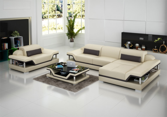 Design Ledersofa Sofa Couch Polster Eck Wohnlandschaft Garnitur Sofa Neu USB LED