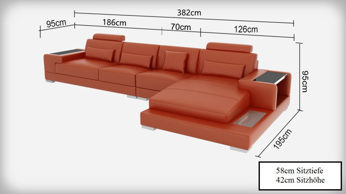 Ledersofa Couch Wohnlandschaft mit USB Ecksofa Eck Garnitur Design Modern Sofa