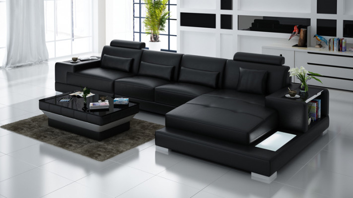 Ledersofa Couch Wohnlandschaft mit USB Ecksofa Eck Garnitur Design Modern Sofa
