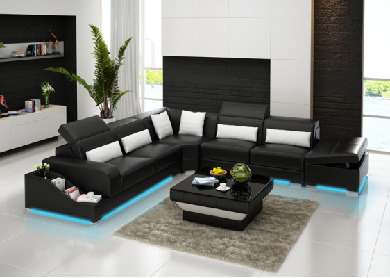 Ledersofa Couch Wohnlandschaft Ecksofa Eck Garnitur Design Modern Sofa mit USB