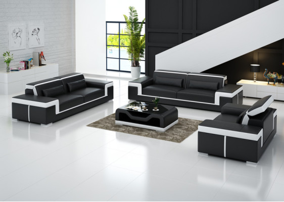 Sofa mit USB Polster Leder Couch Sitz Komplett Set Moderne Garnitur 3+2+1 Sitzer