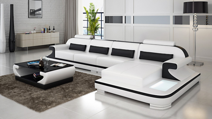 Ledersofa Couch Wohnlandschaft Ecksofa Eck Garnitur Design Modern Sofa G8021C