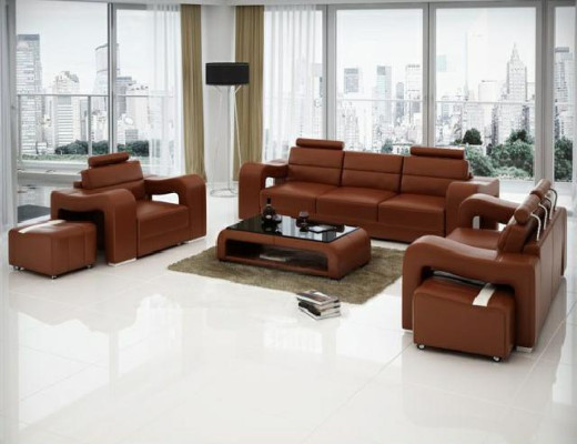 Designer Ledersofa Sofagarnitur Couch Sofa Sitz Polster Garnitur 3+2+1 Set PISA