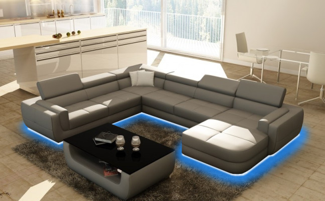 Designersofa Sitz Polster Ecke Ledersofa Wohnlandschaft Sofa mit USB Polster Neu