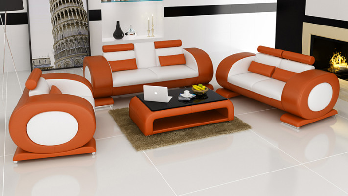 Ledersofa Couch Wohnlandschaft 3+2+1 Sitzer Garnitur Design Modern