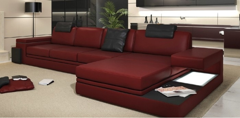 Wohnzimmer Sofa Ledersofa Polstercouch Sitzgarnitur Moderne Beleuchtet LED + USB