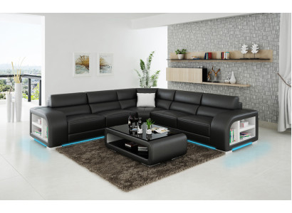 Ledersofa Couch Wohnlandschaft Ecksofa Eck Garnitur Design Sofa USB Maßfertigung
