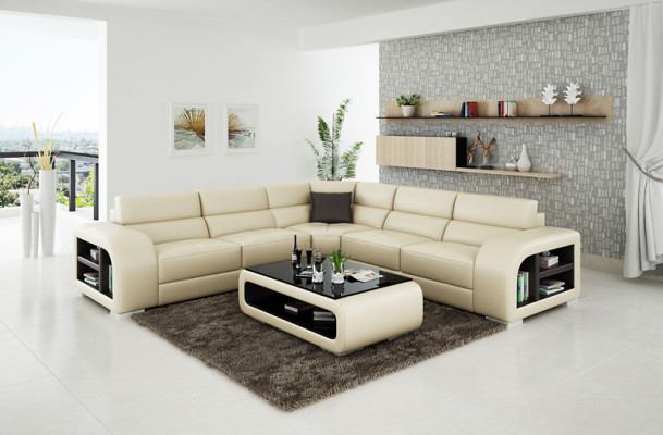 Ledersofa Couch Wohnlandschaft Ecksofa Eck Garnitur Design Sofa USB Maßfertigung