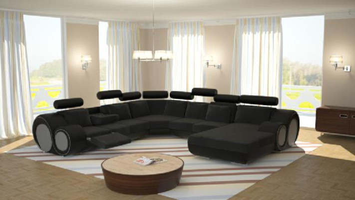 Sofa mit USB Designer Wohnlandschaft U-Form Couch Ecksofa Polster Garnitur Neu
