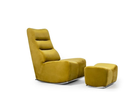 Luxus Gelb Komplett Sessel mit Hocker Sitzmöbel Wohnzimmer Designer Textil