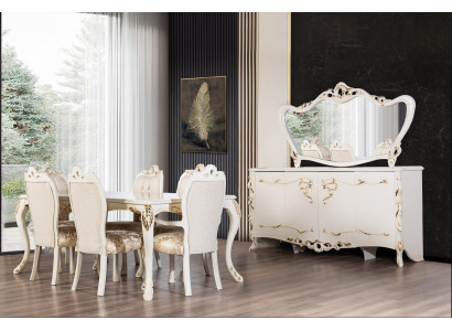 Esszimmer Set 9tlg. Luxus Garnitur Tisch 6x Stühle Anrichte Spiegel Neu Möbel