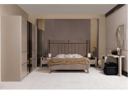 Schlafzimmer Set Bett 2x Nachttisch Kleiderschrank Schminktisch mit Spiegel 5tlg Neu