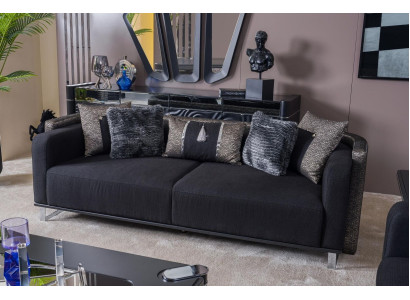 Dreisitzer 240cm Schwarze Luxus Couch Sofa Couchen Möbel Textil Stoff Samt 3er