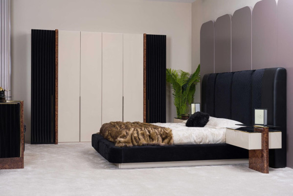 Schlafzimmer Set Bett 2x Nachttische Kleiderschrank Kommode Design Möbel