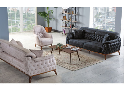 Sofagarnitur 3+3+1 Sitzer Modern Relax Sessel Chesterfield Modern Stil 3tlg Neu