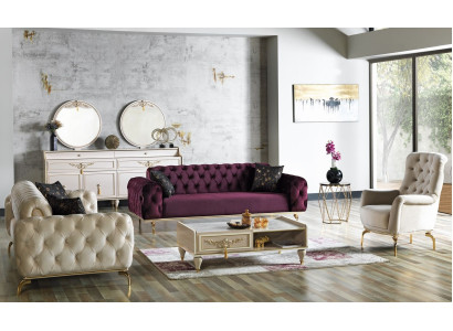 Designer Sofagarnitur 3+3+1 Sitzer Couch Polster Sitzgarnitur Set Chesterfield Neu