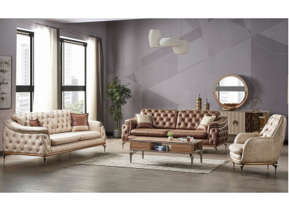 Sofagarnitur 3+3+1 Sitzer Chesterfield Modern Stil Garnitur Set 3tlg. Sofa Relax Neu