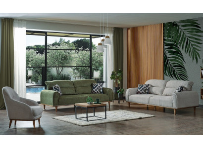 Sofagarnitur 3+1+1 Sitzer Wohnzimmer Set Komplett Textil Sofa Sessel Holz Neu