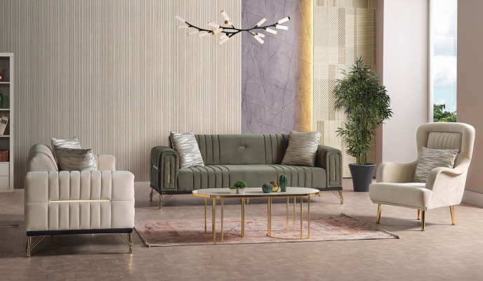 Exklusives Sofagarnitur set 3+3+1 3tlg 2x Sofa Relax Sessel Luxuriöses Set