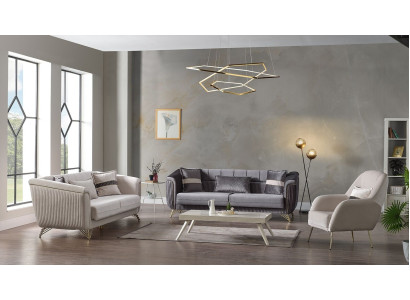 Designer Sofagarnitur 3+3+1 Sitzer Couch Polster Sitzgarnitur Samt Set Grau