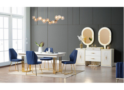 Luxuriöse Esszimmer Set Esstisch + 6x Stühle + Sideboard Essgruppen Neu 8 tlg
