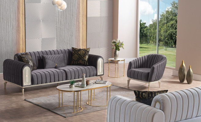 Sofagarnitur 3+1 Sitzer Sessel Garnitur Modern Relax Sessel Möbel Grau