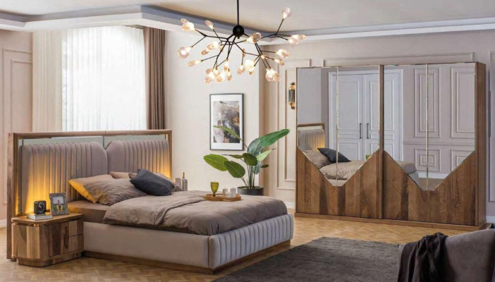 Luxus Schlafzimmer set Bett + 2x Nachttische + Kleiderschrank Modern Komplett