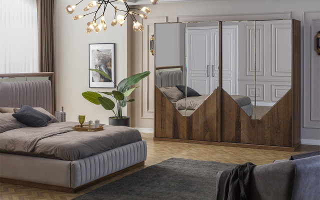 Luxus Schlafzimmer set Bett + 2x Nachttische + Kleiderschrank Modern Komplett