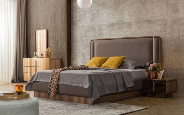 Schlafzimmer Set Bett + 2x Nachttische + Kommode + Spiegel Design Möbel Neu 5tlg 