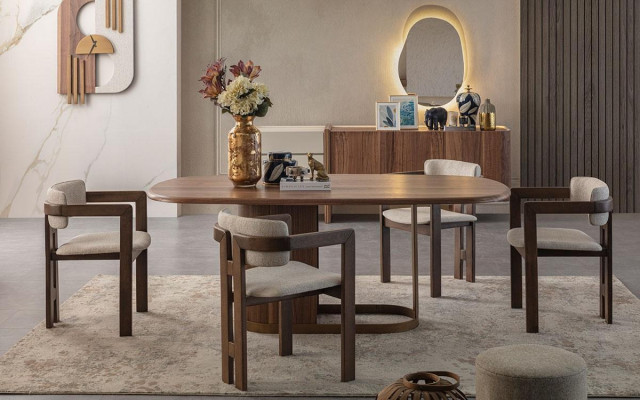 Luxuriöse Esszimmer Set Esstisch + 6x Stühle + Anrichte + Spiegel 9 tlg Modern