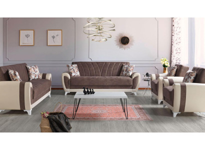 Schlafsofa Sofagarnitur 3+2+1+1 Sitzer Textil Sofa Sessel Komplett Set Braun