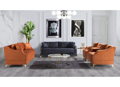 Sofagarnitur 3+2+1+1 Sitzer Wohnzimmer Set Komplett Textil Sofa Sessel Holz Neu