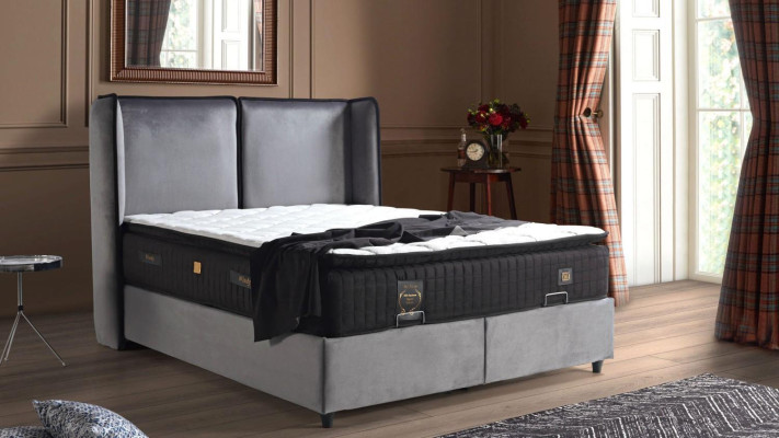 Bett Design Betten Luxus Boxspring Polster Schlafzimmer Möbel Neu Modern Silber