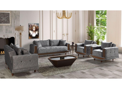 Sofagarnitur 3+2+1+1 Sitzer Textil Holz Sofa 3 Sitzer Modern Sessel Komplett Set