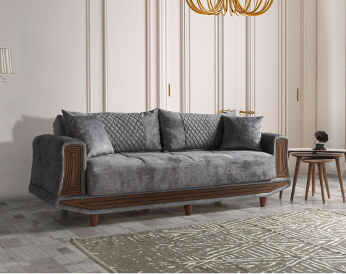 Sofagarnitur 3+2+1+1 Sitzer Textil Holz Sofa 3 Sitzer Modern Sessel Komplett Set