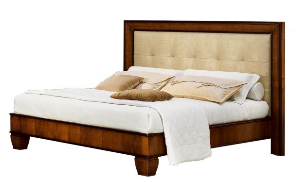 Bett Braun Schlafzimmer Holzmöbel Textil Design Klassische Art déco Stil Neu