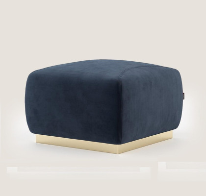 Designer Luxus Blauer Hocker Mit Edelstahlrand Polster Textil Möbel Neu