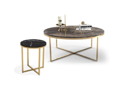 Luxus Runder Couchtisch Mit Beistelltisch Designer Edelstahl Tisch Set