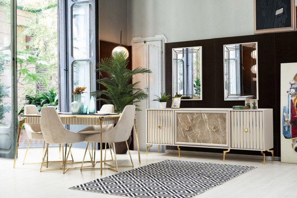 Luxus Esszimmer Möbel Esstisch 6x Stühle Sideboard Spiegel 10tlg Neu