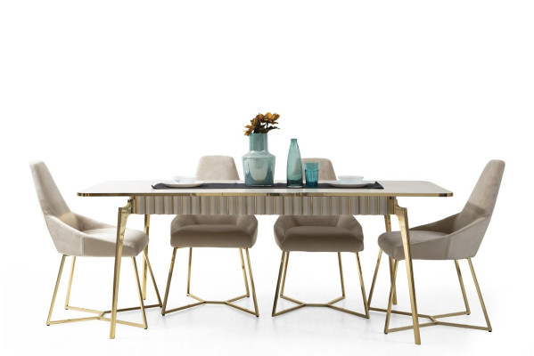 Goldenes Esszimmer Set Luxus Garnitur Esstisch mit Stühlen Designer Möbel