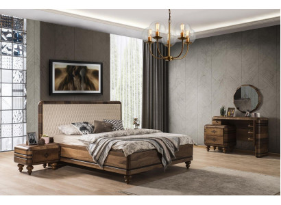 Klassisches Schlafzimmer Set Luxus Braunes Bett Nachttische Schminktisch