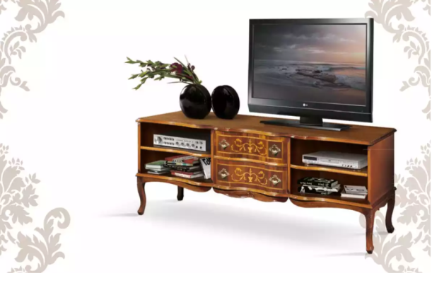 Luxuriöses stilvolles TV Regal rtv niedriges Sideboard Holz Wohnzimmer braun Möbel