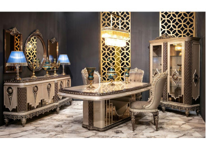 Klassischer Tauper Esszimmer Set Luxus Garnitur Esstisch Stühle Kommode