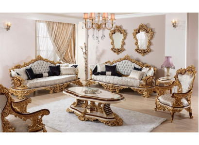 Weiß-Goldene Chesterfield Sofagarnitur 3+3+1 Sitzer Couch Sessel 3tlg