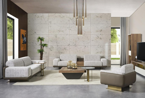 Gruppe Couchen Komplette Polstersofa Grau Stoffsofa Sofagarnitur 3tlg