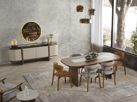 Essgruppe Garnitur Essecke Esstisch Set 9tlg Esszimmer Braun Holz Neu