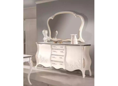 Sideboard mit Spiegel Wohnzimmer Anrichte Holz Möbel Design Weiß Neu