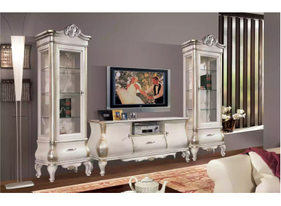 Klassische Weiße Wohnwand TV-Ständen 2x Vitrinen Elegantes Set 3tlg Schrank